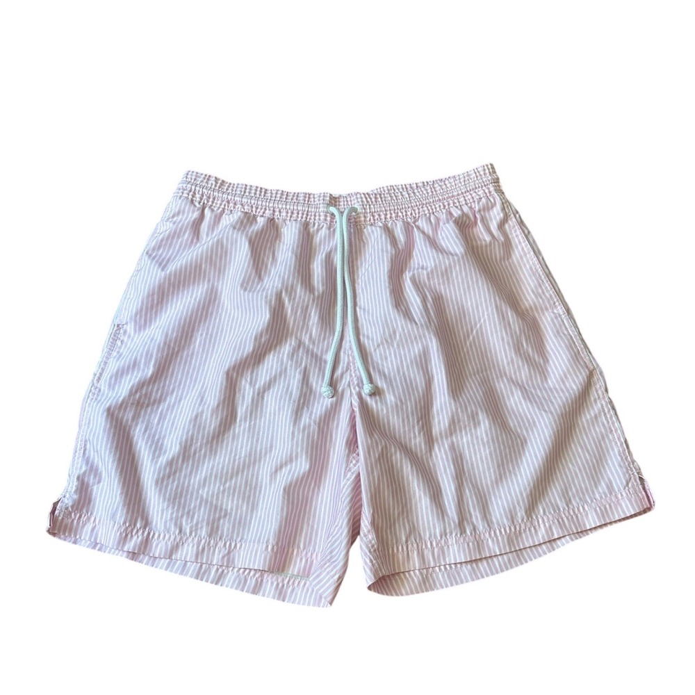 Tailorbyrd Swim Trunks Mens Pink‎ White Striped Preppy Beach Shorts SIZE Medium